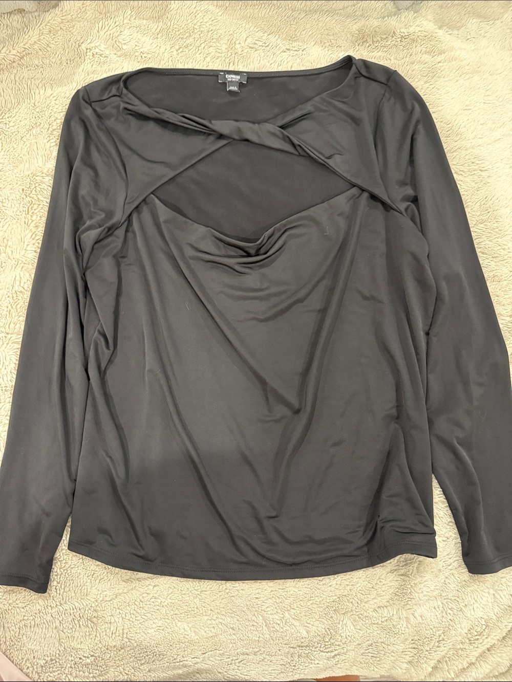 Express Black Long Sleeve Twist-Front Cowl Top